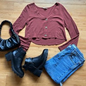 La Hearts PacSun Rust Orange Long Sleeve Cropped Blouse